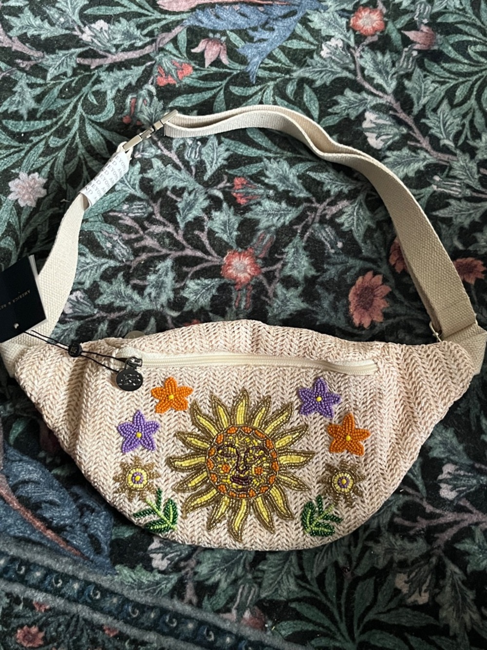 Beaded Sunflower Crossbody Bag in Cream